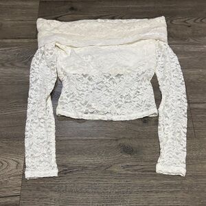 Hollister Off-Shoulder Fold-Over Lace Blouse - White